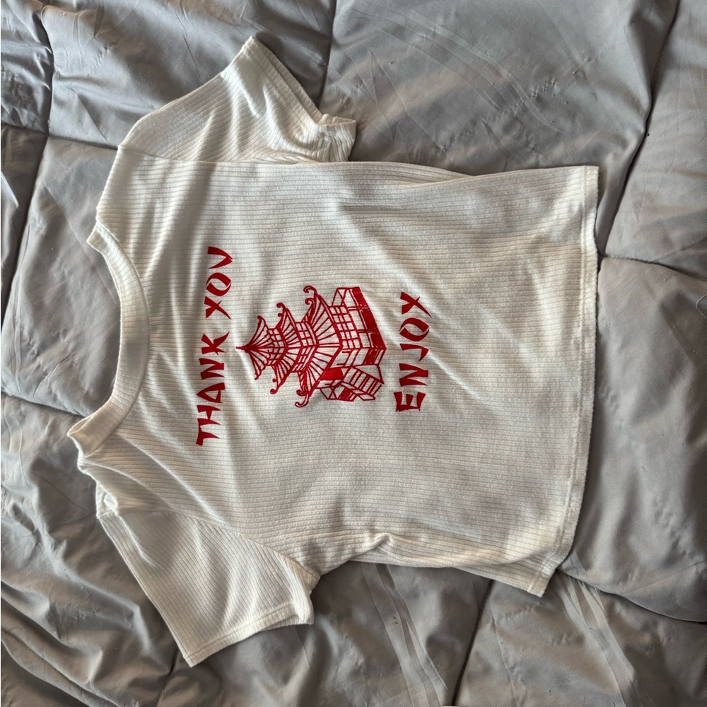White T-Shirt with Red Graphic